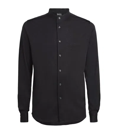 Emporio Armani Embellished Stand-collar Shirt In Black
