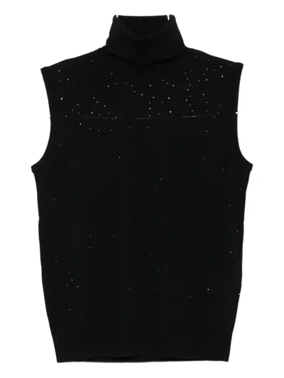 Emporio Armani Embellished Turtleneck Tank Top In Black