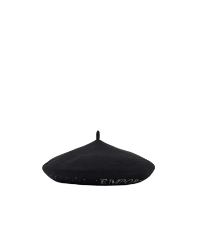 Emporio Armani Embellished Wool Beret In Black