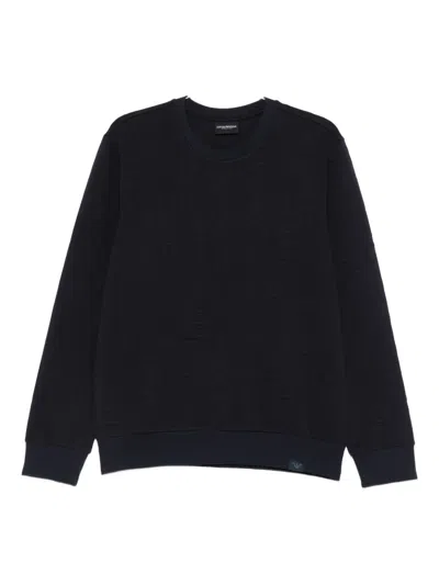 Emporio Armani Crew Neck Cotton Blend Sweatshirt With Ribbed Cuffs In Black