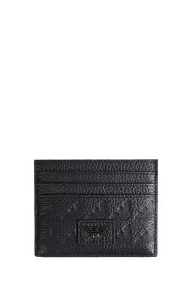 Emporio Armani Embossed Eagle Card Holder In Black