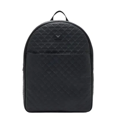 Emporio Armani Embossed Eagle-logo Backpack In Black