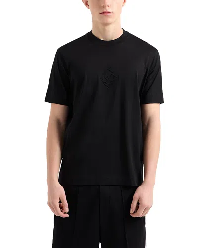 Emporio Armani Embossed Eagle Logo Cotton Tee In Black Beauty
