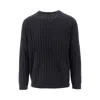 Emporio Armani Embossed Knit Crewneck Sweater In Blue