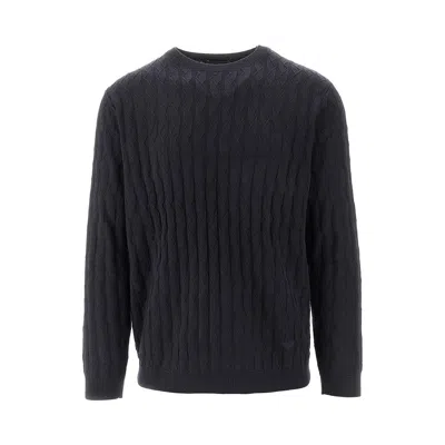 Emporio Armani Embossed Knit Crewneck Sweater In Blue