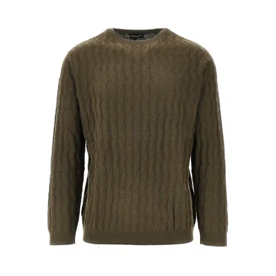 Emporio Armani Embossed Knit Crewneck Sweater In Green