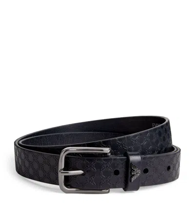 Emporio Armani Embossed Leather Belt In Blue