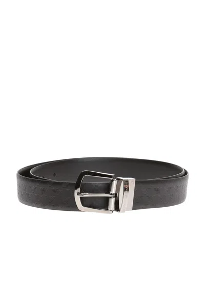 Emporio Armani Embossed Logo Belt In Black