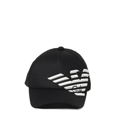Emporio Armani Embossed-logo Cotton Baseball Cap In Black