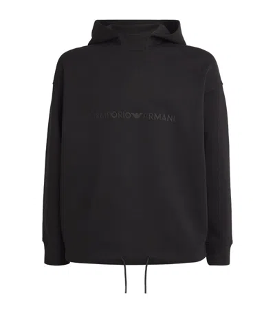 Emporio Armani Embossed Logo Hoodie In Black