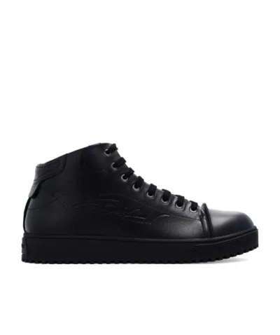 Emporio Armani Embossed-logo Lace-up Trainers In Black