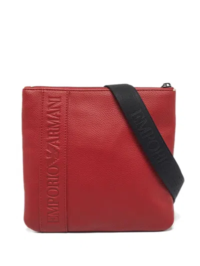 Pre-owned Emporio Armani Embossed-logo Leather Messenger Bag In Red