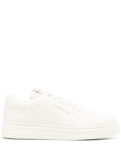 Emporio Armani Embossed-logo Sneakers In Beige