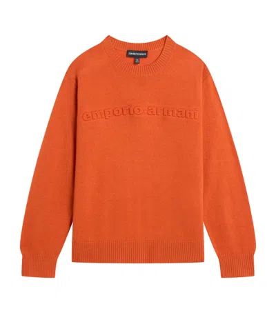 Emporio Armani Kids' Embossed Logo Sweater In Orange