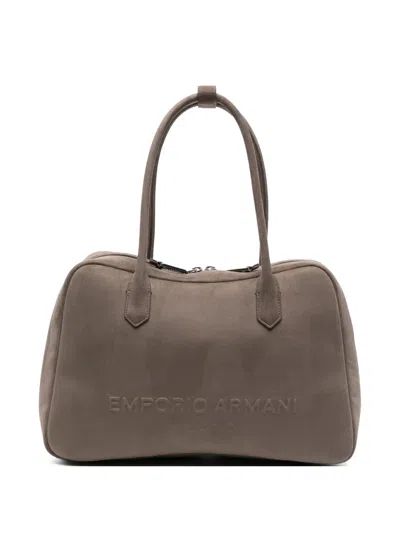 Emporio Armani Embossed-logo Tote Bag In Brown