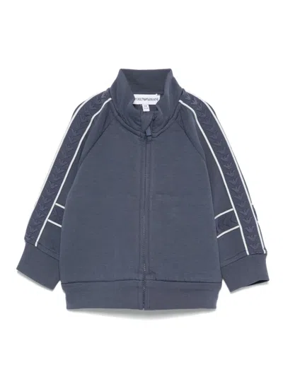 Emporio Armani Babies' Embossed-logo Zip-up Sweatshirt In Blue