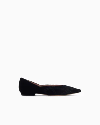 Emporio Armani Embossed Motif Velvet Ballerinas In Black