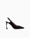 Emporio Armani Embossed Motif Velvet Slingback Court Shoes In Black
