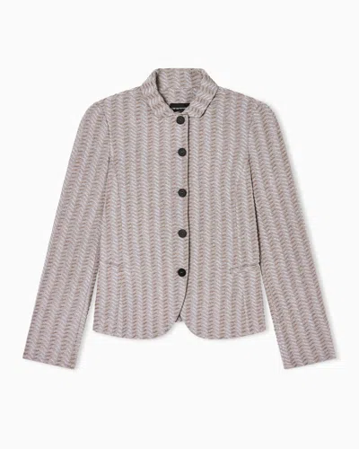 Emporio Armani Embossed Wave Jacquard Jacket In Neutral