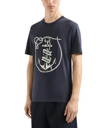Emporio Armani Embroidered Anchor Logo Tee In Navy Blue