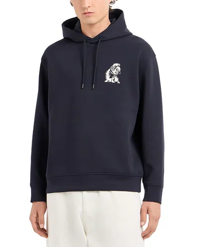 Emporio Armani Embroidered Bulldog Hooded Sweatshirt In Navy Blue
