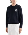 Emporio Armani Official Store Plain-knit Virgin-wool Jumper With French Bulldog Embroidery In Navy Blue