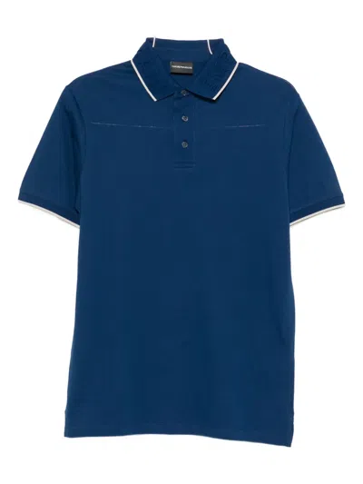 Emporio Armani Embroidered-collar Polo Shirt In Blue