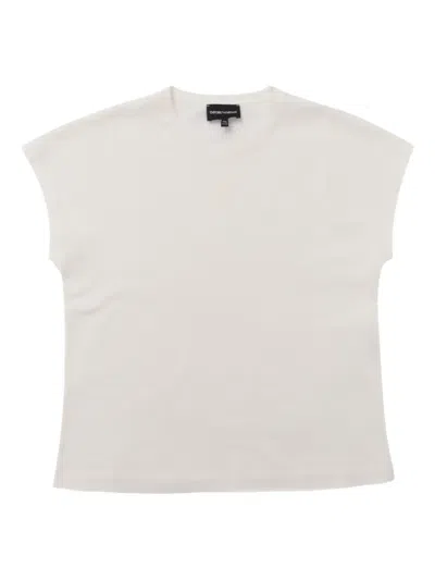 Emporio Armani Kids' Embroidered Cotton T-shirt In White