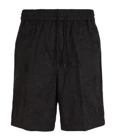 Emporio Armani Embroidered Cotton Track Shorts In Black