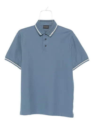 Emporio Armani Embroidered Eagle Logo Polo In Blue