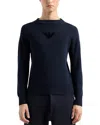 Emporio Armani Black Crewneck Sweater With Logo Embroidery On The Front In Wool Man In Navy Blue
