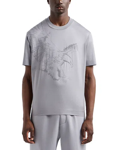 Emporio Armani Embroidered Eagle Tee In Grey