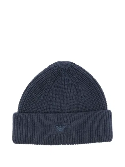 Emporio Armani Kids' Embroidered-logo Beanie Hat In Blue