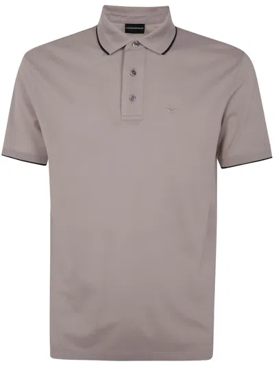 Emporio Armani Embroidered-logo Cotton Polo Shirt In Neutrals