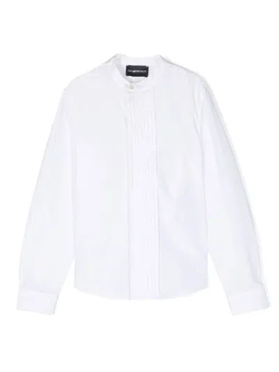 Emporio Armani Kids' Embroidered-logo Cotton Shirt In Weiss