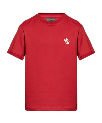 Emporio Armani Embroidered-logo Cotton T-shirt In Red