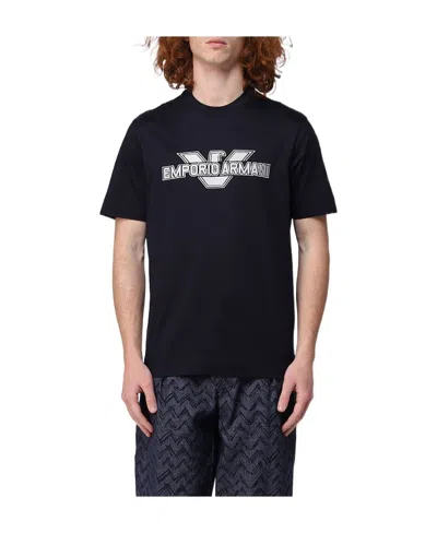 Emporio Armani Embroidered-logo Cotton T-shirt In Black