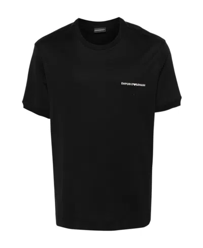 Emporio Armani Embroidered-logo Cotton T-shirt In Black