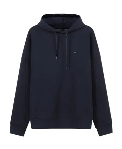Emporio Armani Embroidered-logo Drawstring Hoodie In Black