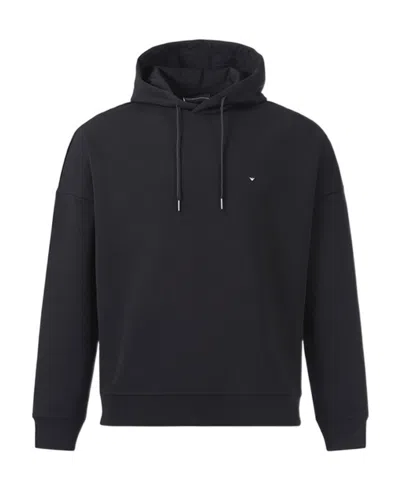 Emporio Armani Embroidered-logo Drawstring Hoodie In Black