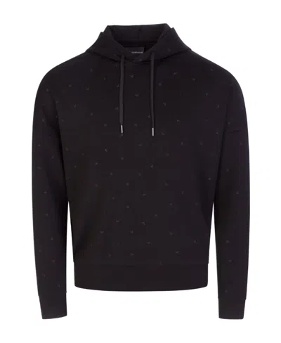 Emporio Armani Embroidered-logo Drawstring Hoodie In Black