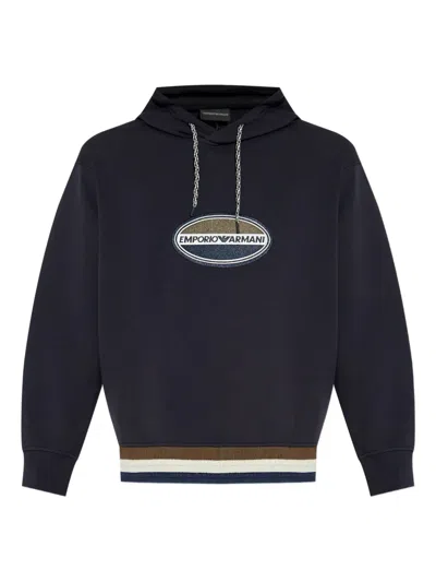 Emporio Armani Embroidered-logo Hoodie In Black