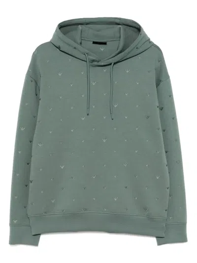 Emporio Armani Embroidered-logo Hoodie In Green