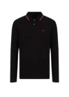 Emporio Armani Black Long Sleeve Polo Shirt With Logo Embroidery In Stretch Cotton Man In Black