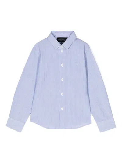 Emporio Armani Embroidered Logo Pinstripe Shirt In Blau