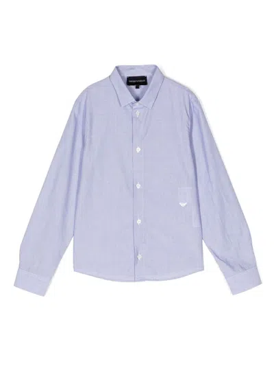 Emporio Armani Embroidered-logo Polka-dot Shirt In Blau