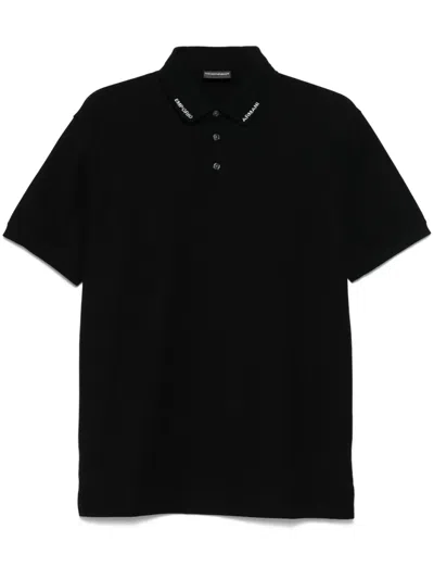 Emporio Armani Embroidered-logo Polo Shirt In Black