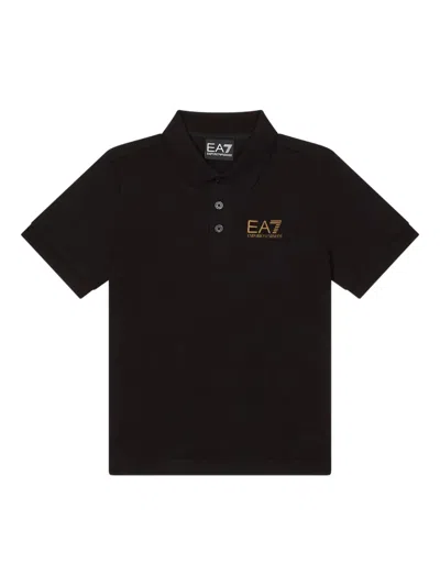 Emporio Armani Kids' Embroidered-logo Polo Shirt In Black