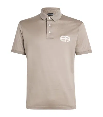 Emporio Armani Embroidered-logo Polo Shirt In Gold