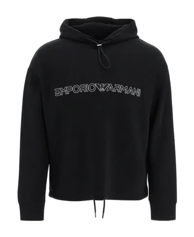 Emporio Armani Logo-embroidered Cotton-blend Hoodie In Black